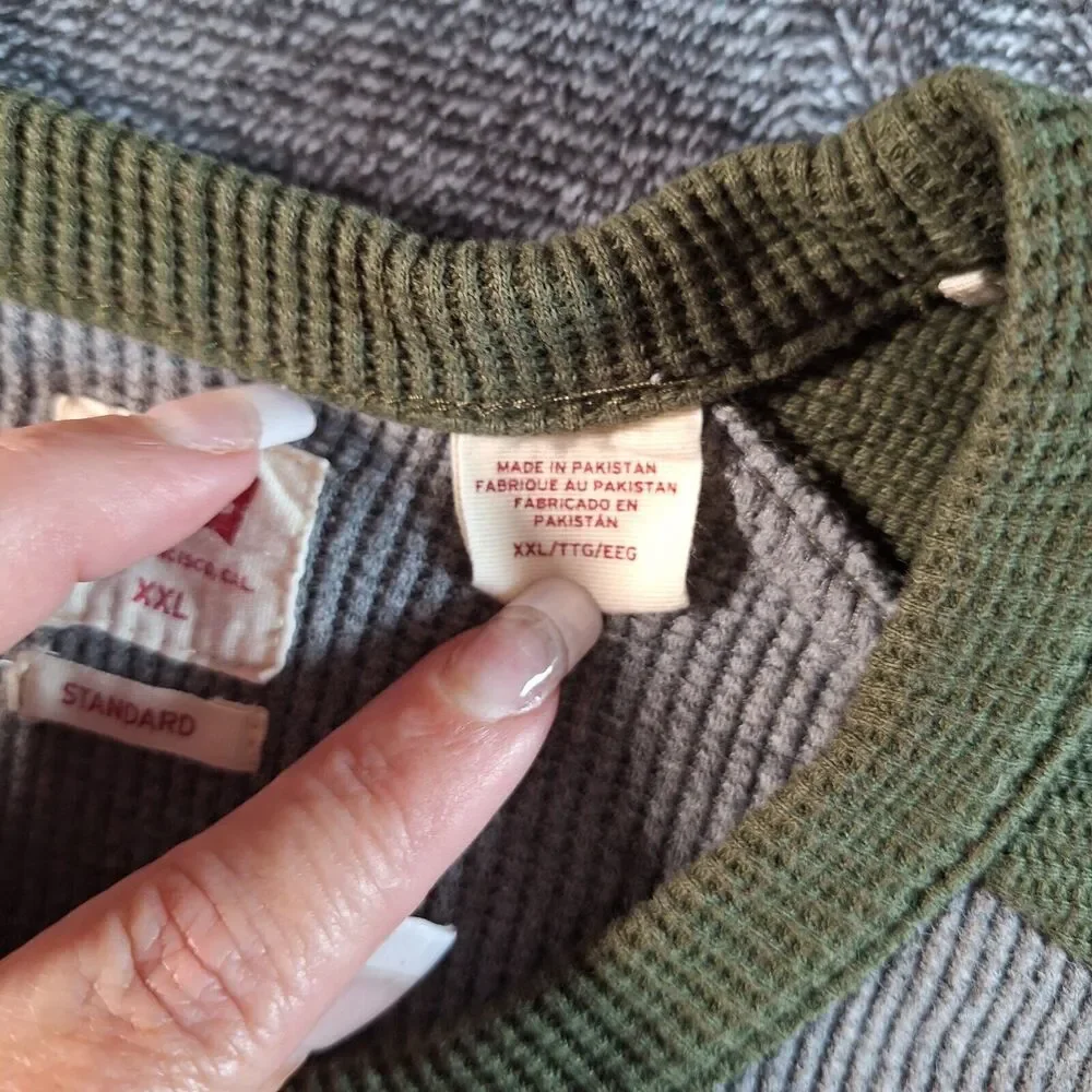 Levis Thermal Knit‎ Raglan Shirt Mens XXL Army Green Gray Waffle Knit 80's Vibe